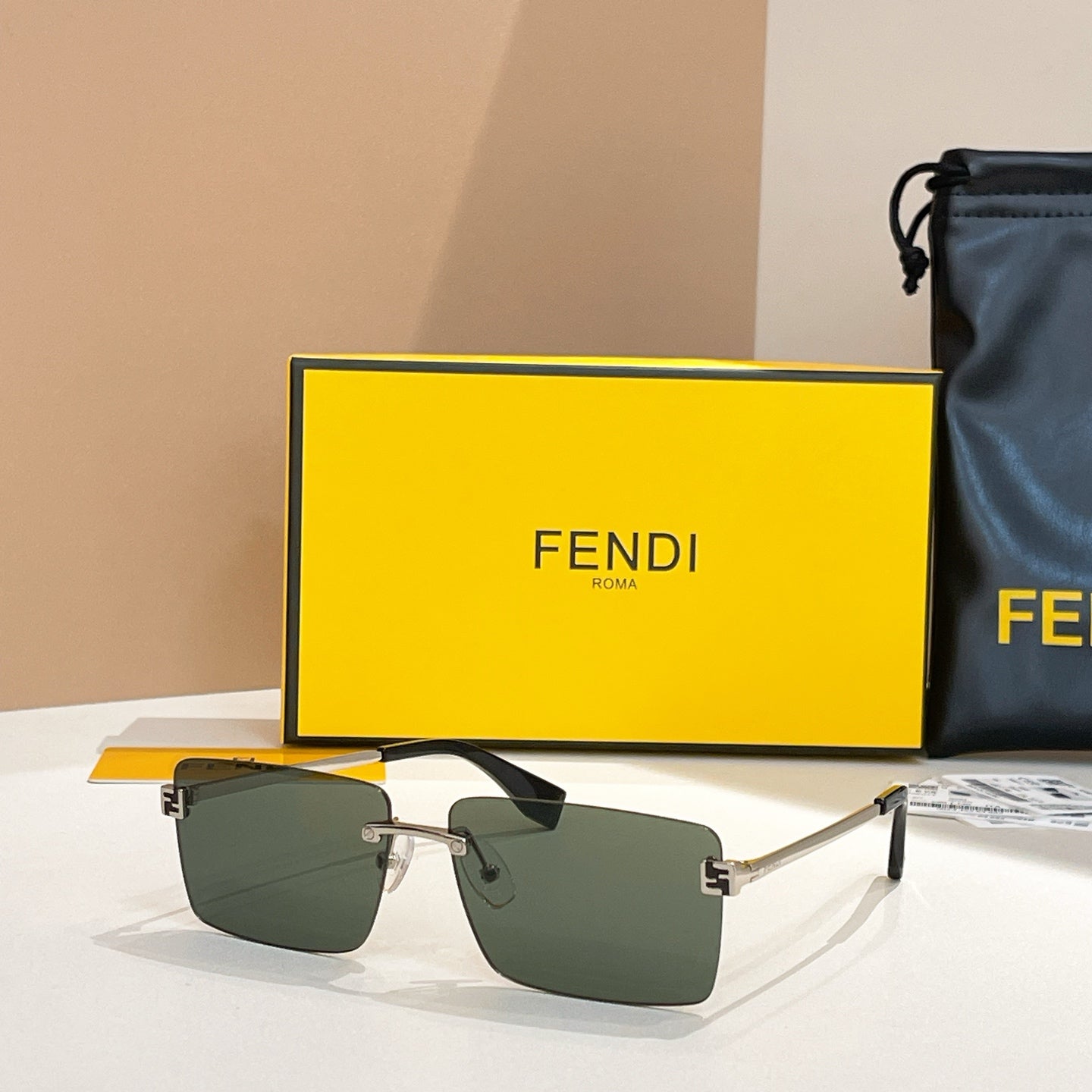 FENDI SKY RIMLESS RECTANGULAR FRAME SUNGLASSES FE40165U IN METAL
