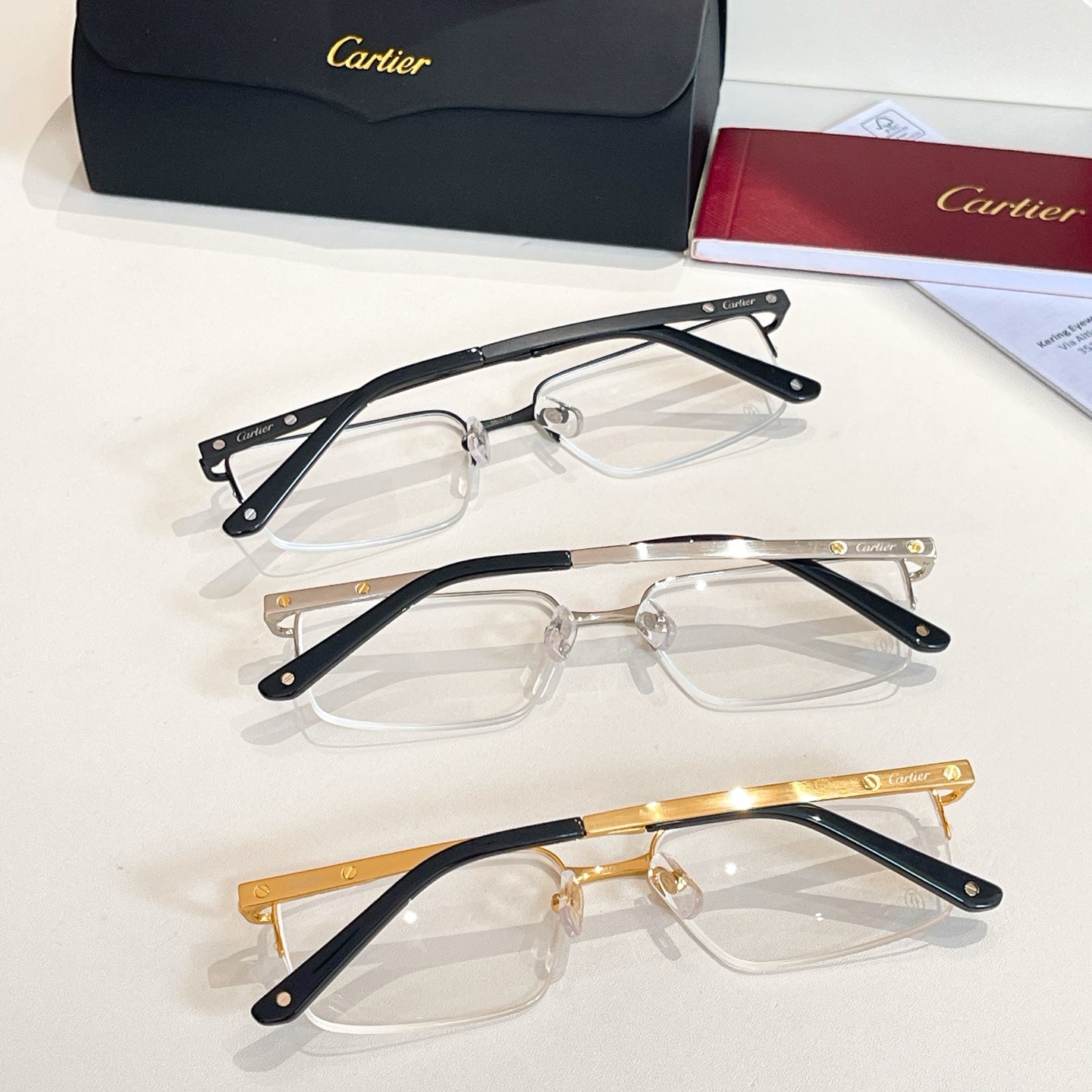 CARTIER SANTOSSEMI RIMLESS RECTANGULAR FRAME SUNGLASSES CT0554O IN METAL