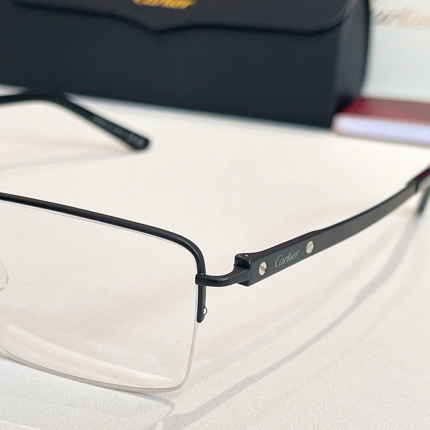 CARTIER SANTOSSEMI RIMLESS RECTANGULAR FRAME SUNGLASSES CT0554O IN METAL