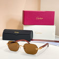 CARTIER RIMLESS GEOMETRIC FRAME SUNGLASSES 579510 IN METAL AND WOODEN