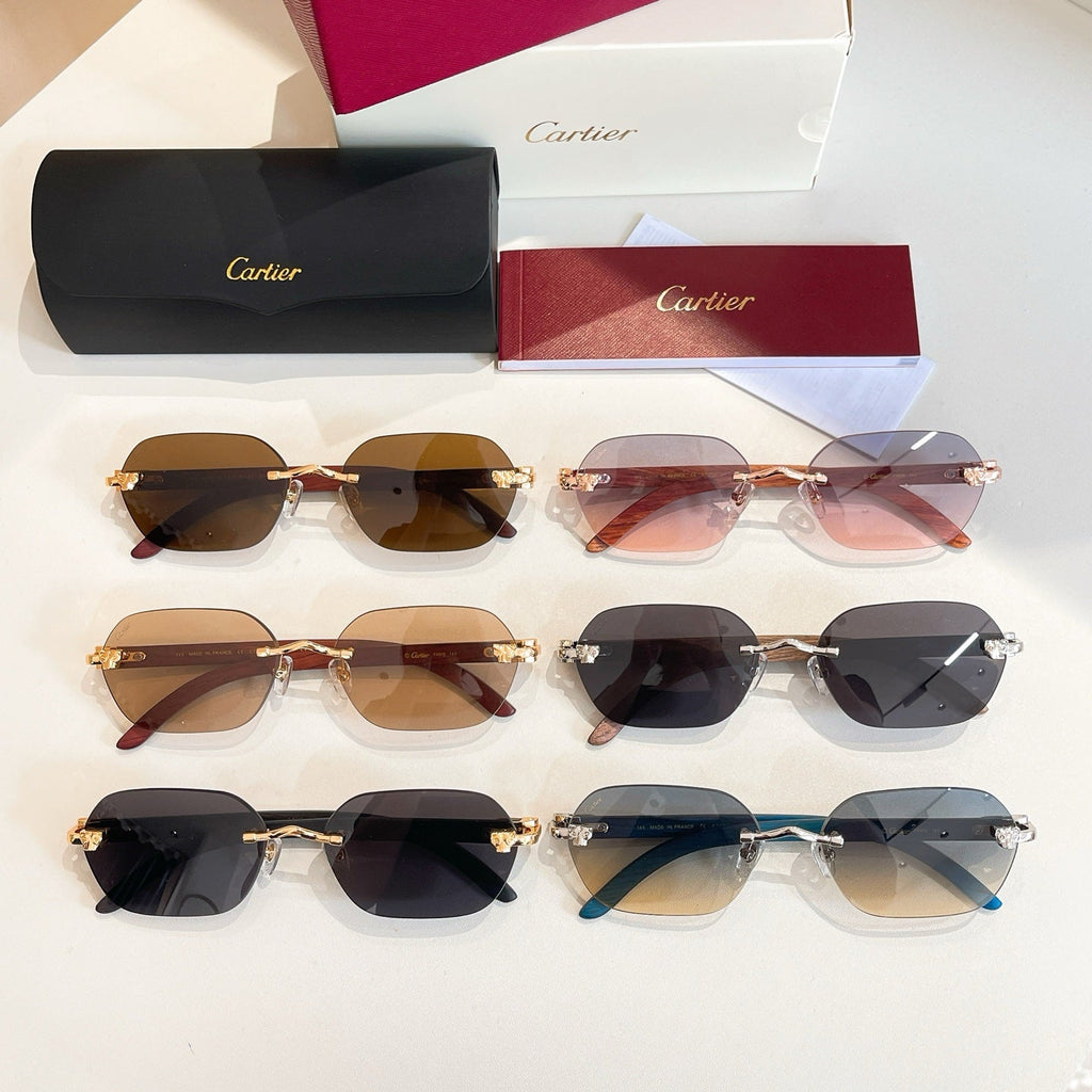 CARTIER RIMLESS GEOMETRIC FRAME SUNGLASSES 579510 IN METAL AND WOODEN