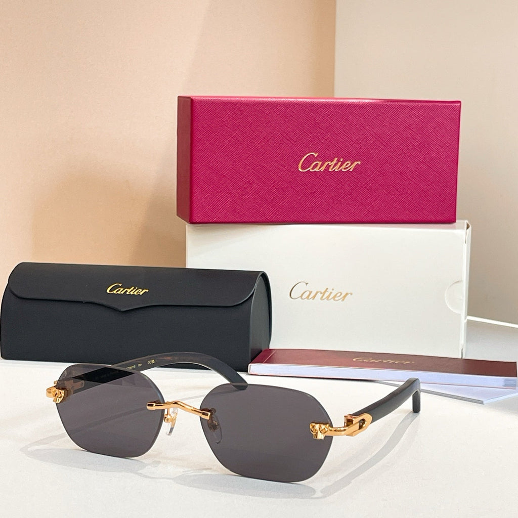 CARTIER RIMLESS GEOMETRIC FRAME SUNGLASSES 579510 IN METAL AND WOODEN
