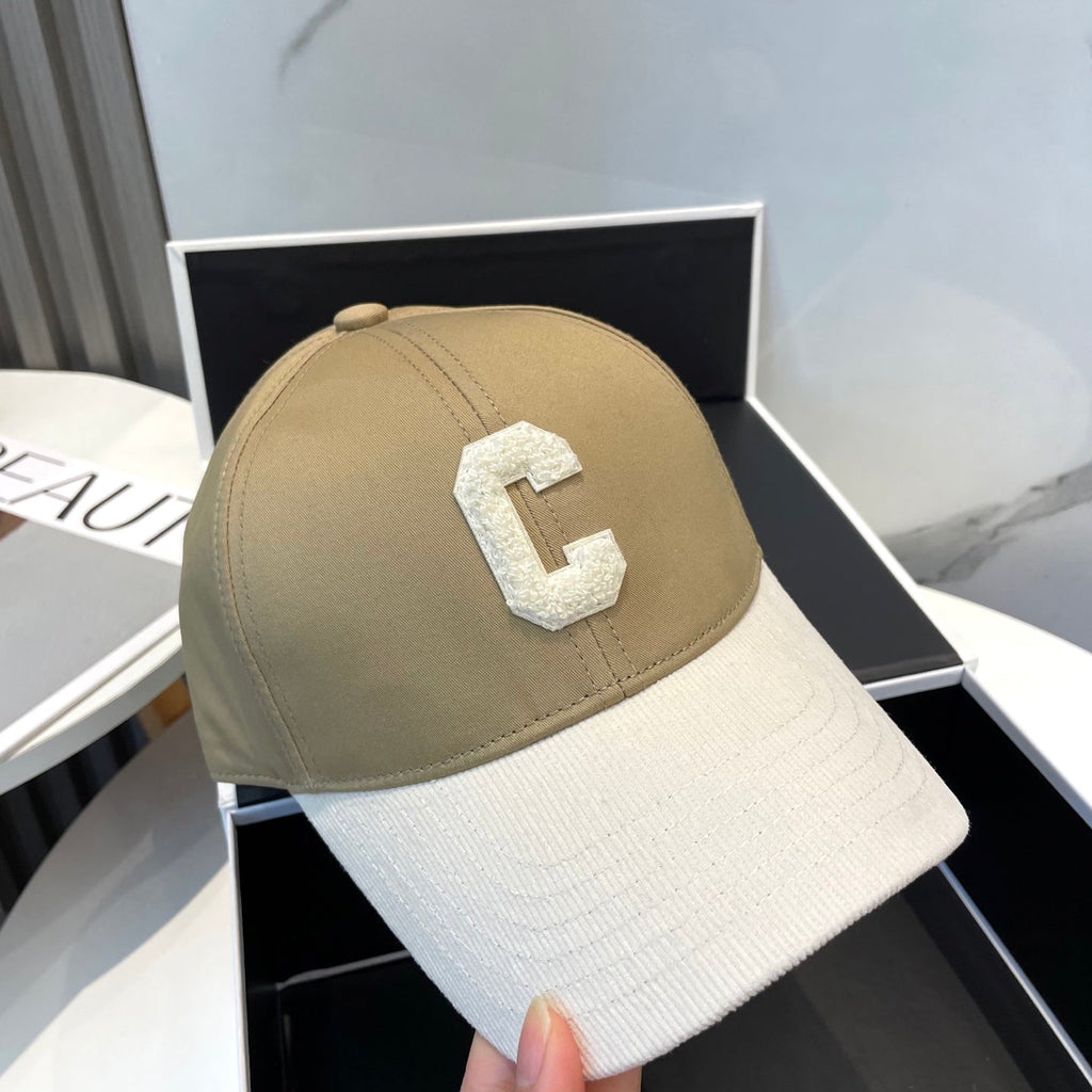 CELINE BASEBALL CAP MODEL 652406 IN OLIVE GREEN AND WHITE FABRIC