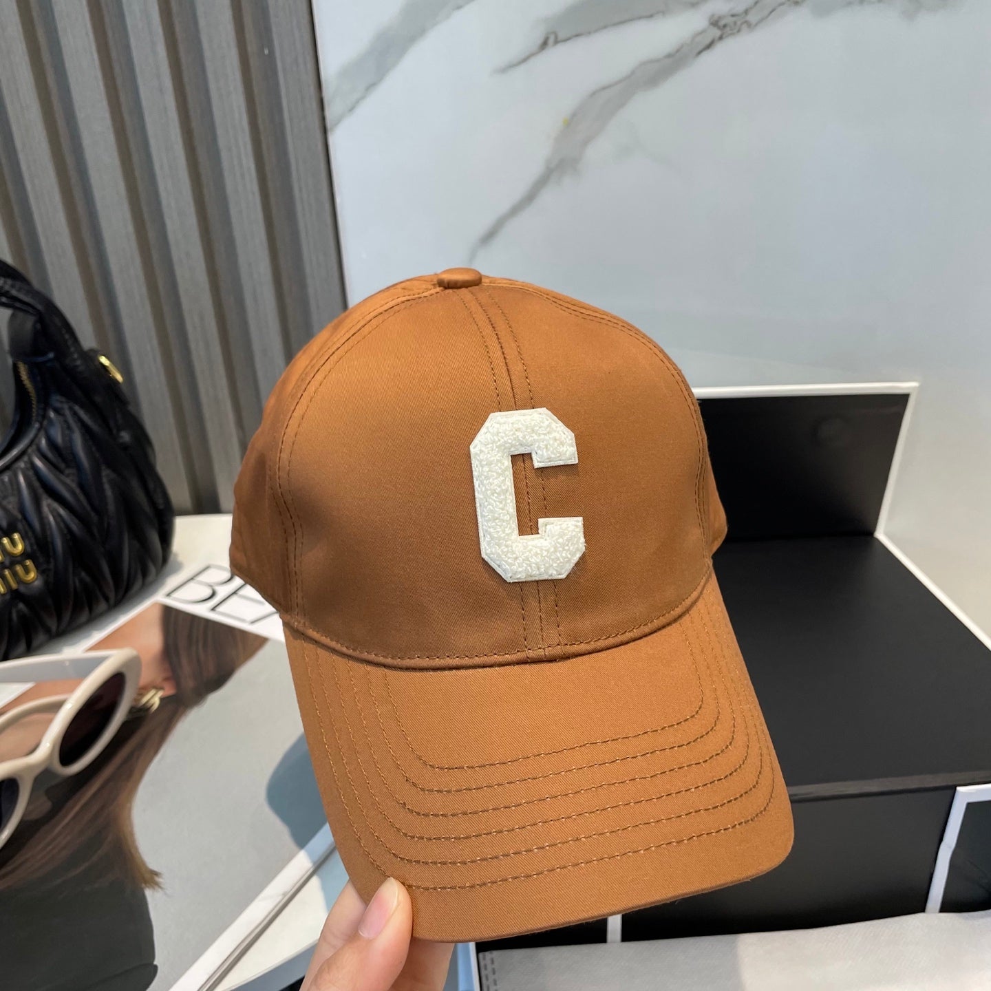 CELINE BASEBALL CAP MODEL650751 IN BURNT ORANGE COTTON