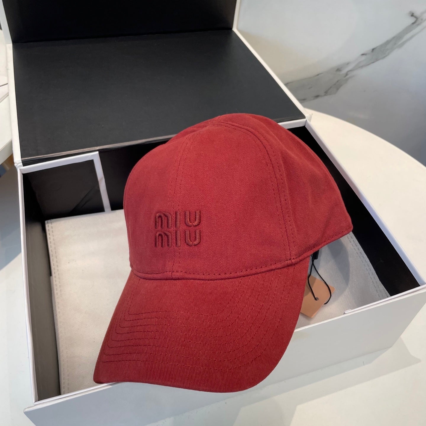 MIU MIU MM BASEBALL CAP IN RED FABRIC BRAND EMBROIDERY