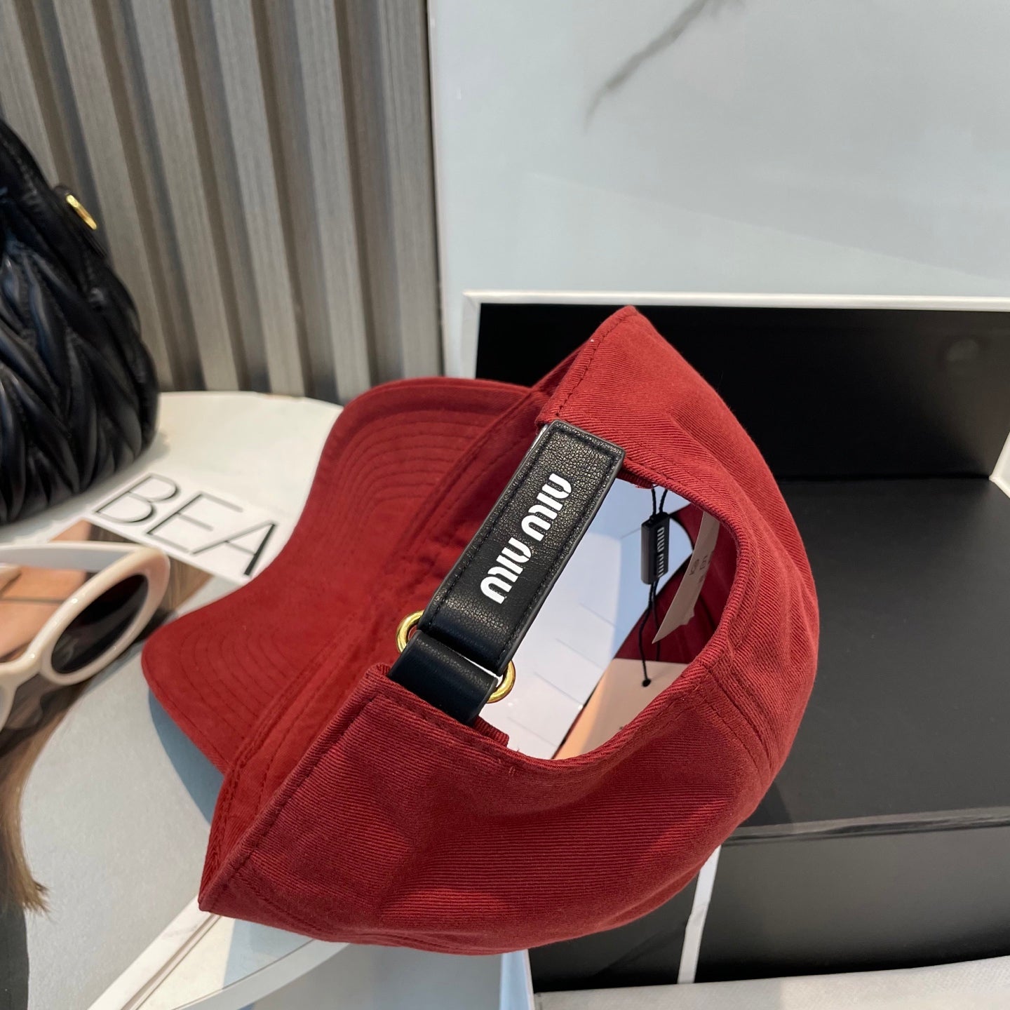 MIU MIU MM BASEBALL CAP IN RED FABRIC BRAND EMBROIDERY