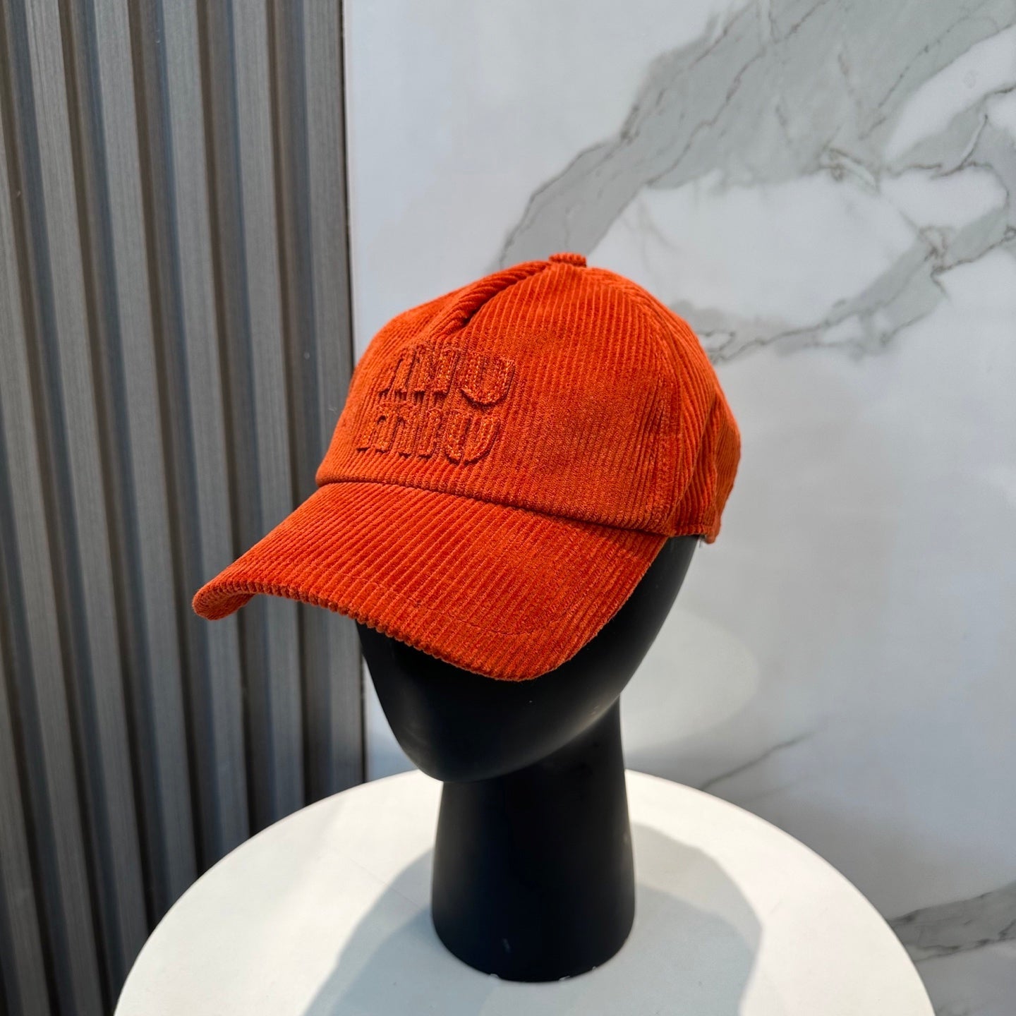 MIU MIU MM BASEBALL CAP IN ORANGE VELVET