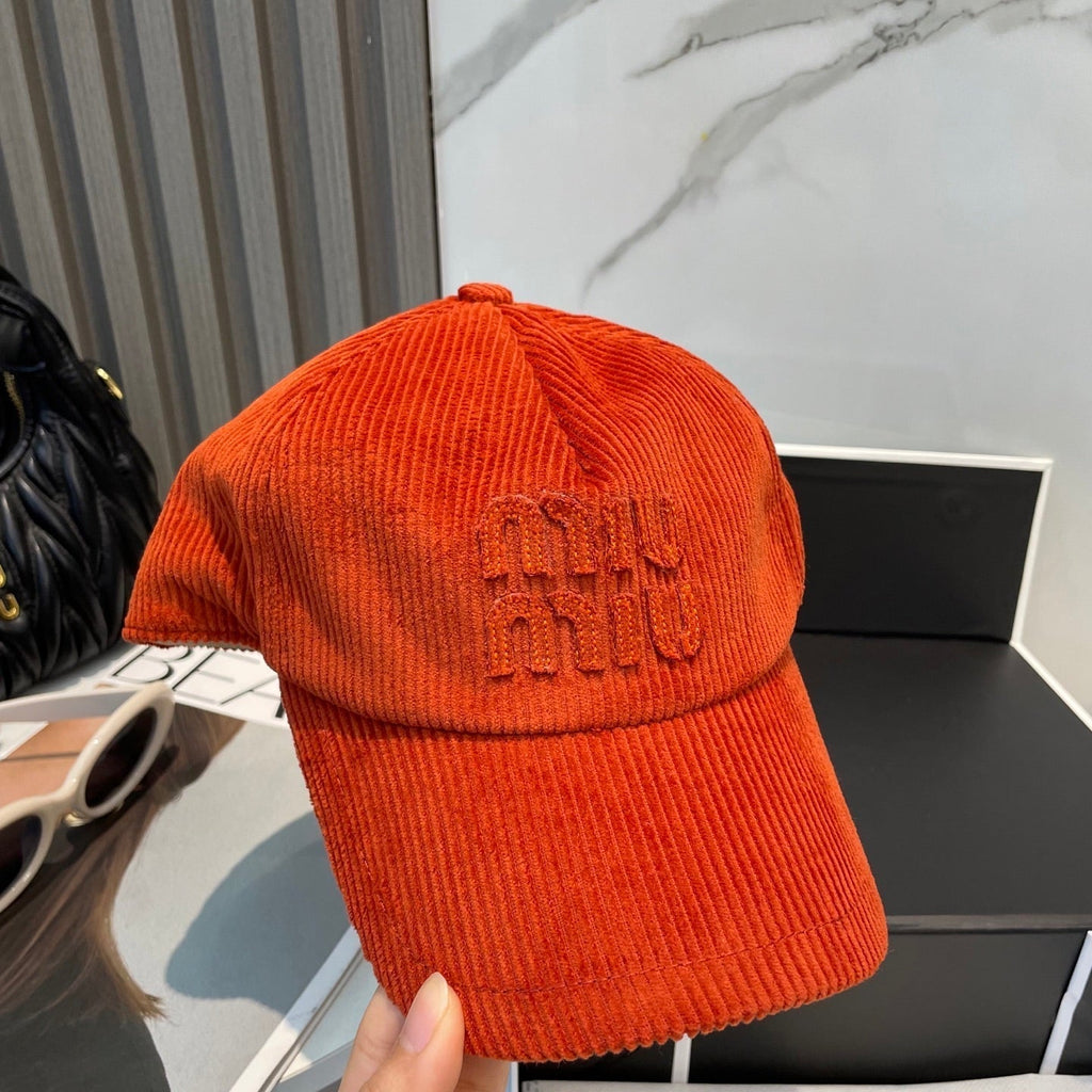 MIU MIU MM BASEBALL CAP IN ORANGE VELVET