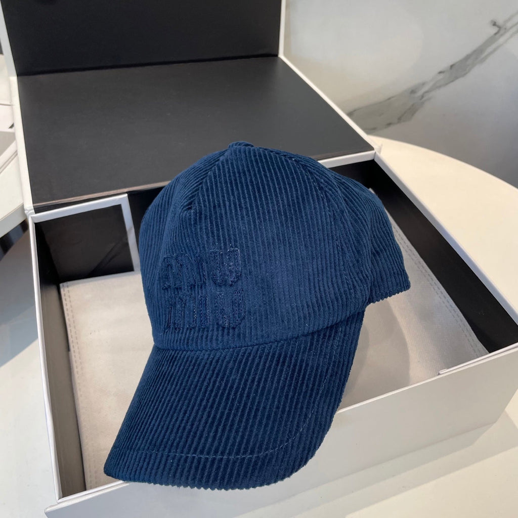 MIU MIU MM BASEBALL CAP IN NAVY BLUE VELVET