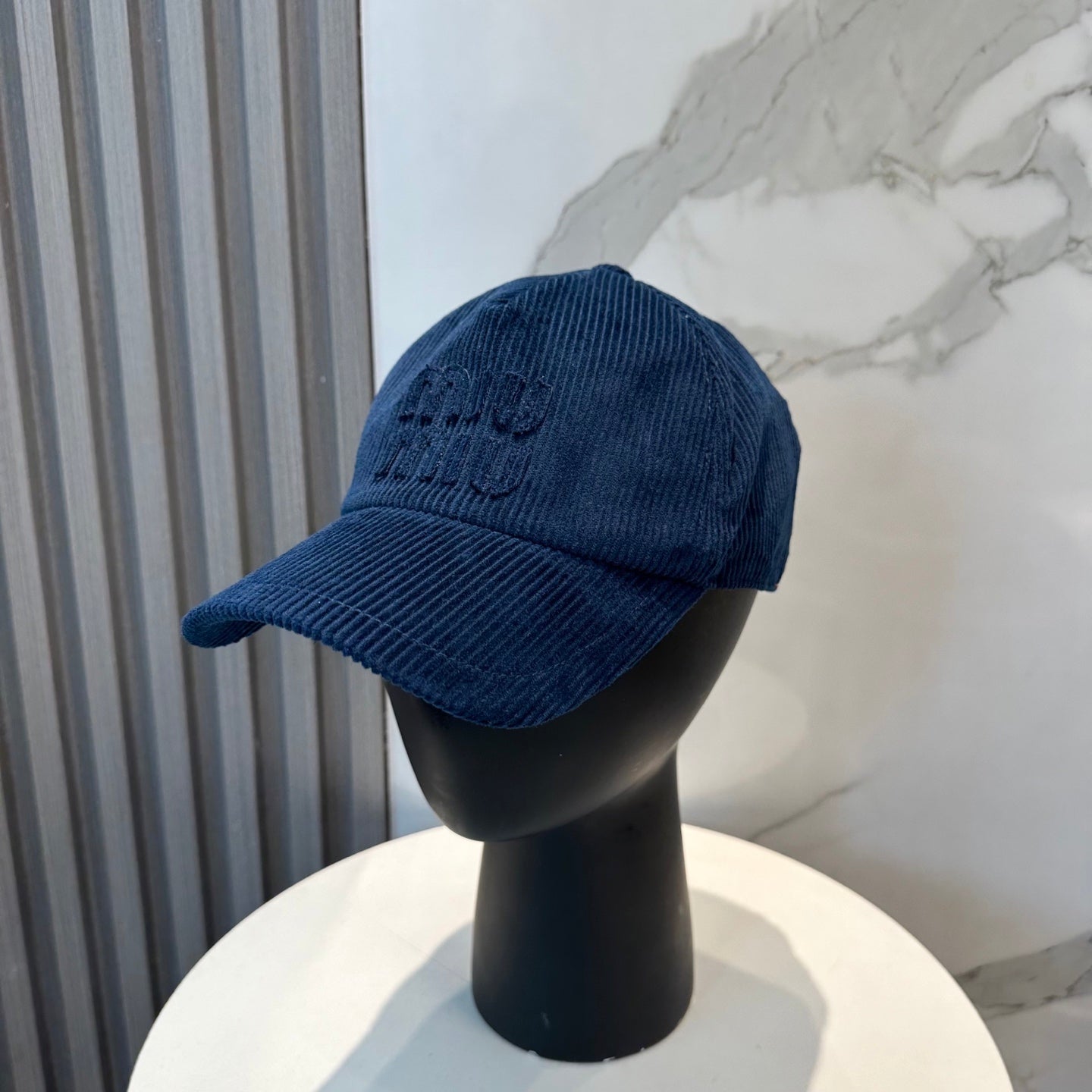 MIU MIU MM BASEBALL CAP IN NAVY BLUE VELVET