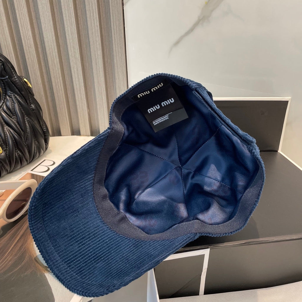 MIU MIU MM BASEBALL CAP IN NAVY BLUE VELVET