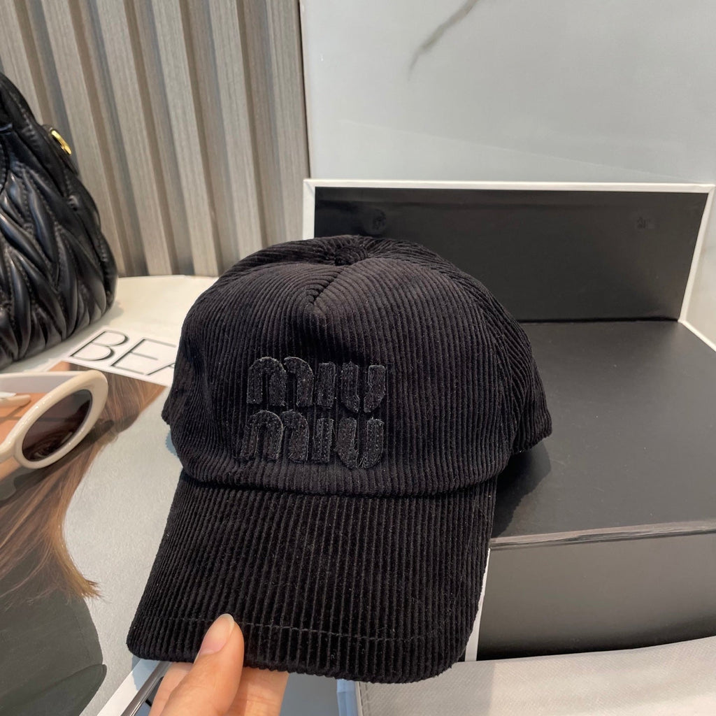 MIU MIU MM BASEBALL CAP IN BLACK VELVET