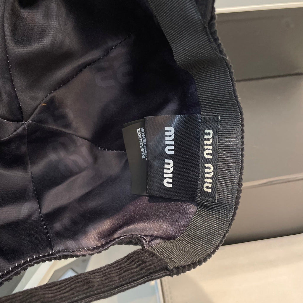 MIU MIU MM BASEBALL CAP IN BLACK VELVET