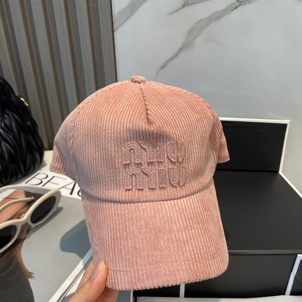 MIU MIU MM BASEBALL CAP IN PEACHY PINK VELVET