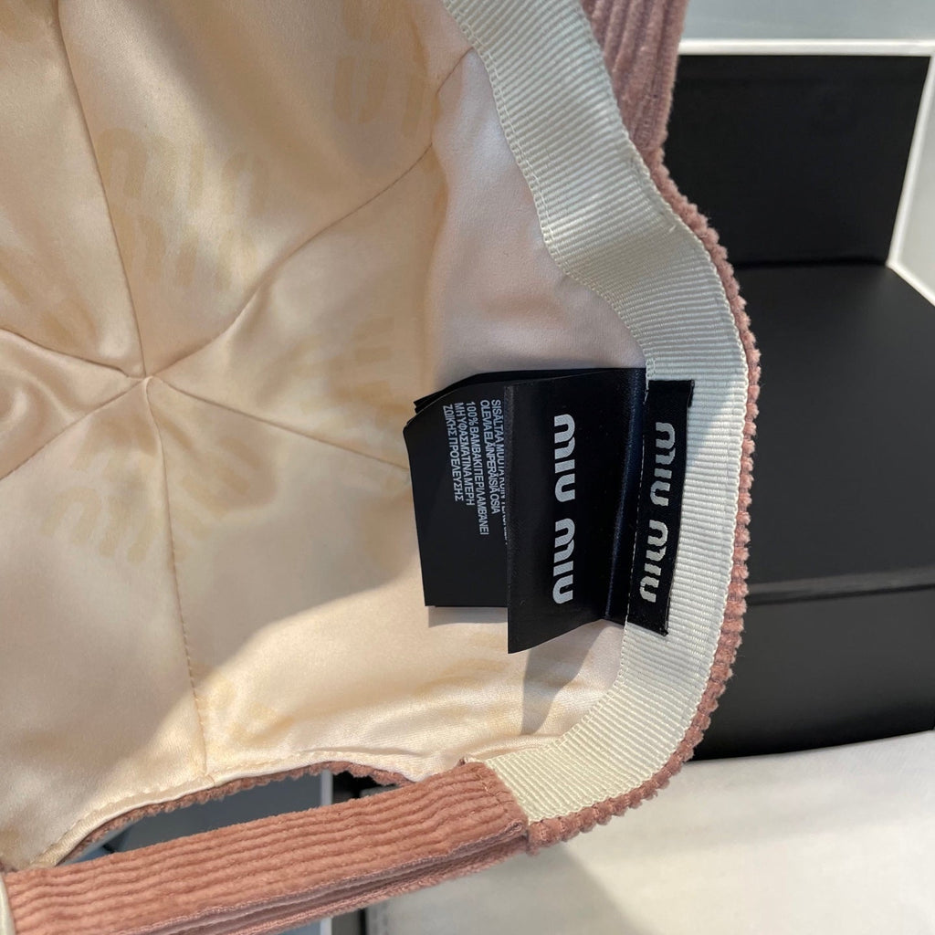 MIU MIU MM BASEBALL CAP IN PEACHY PINK VELVET