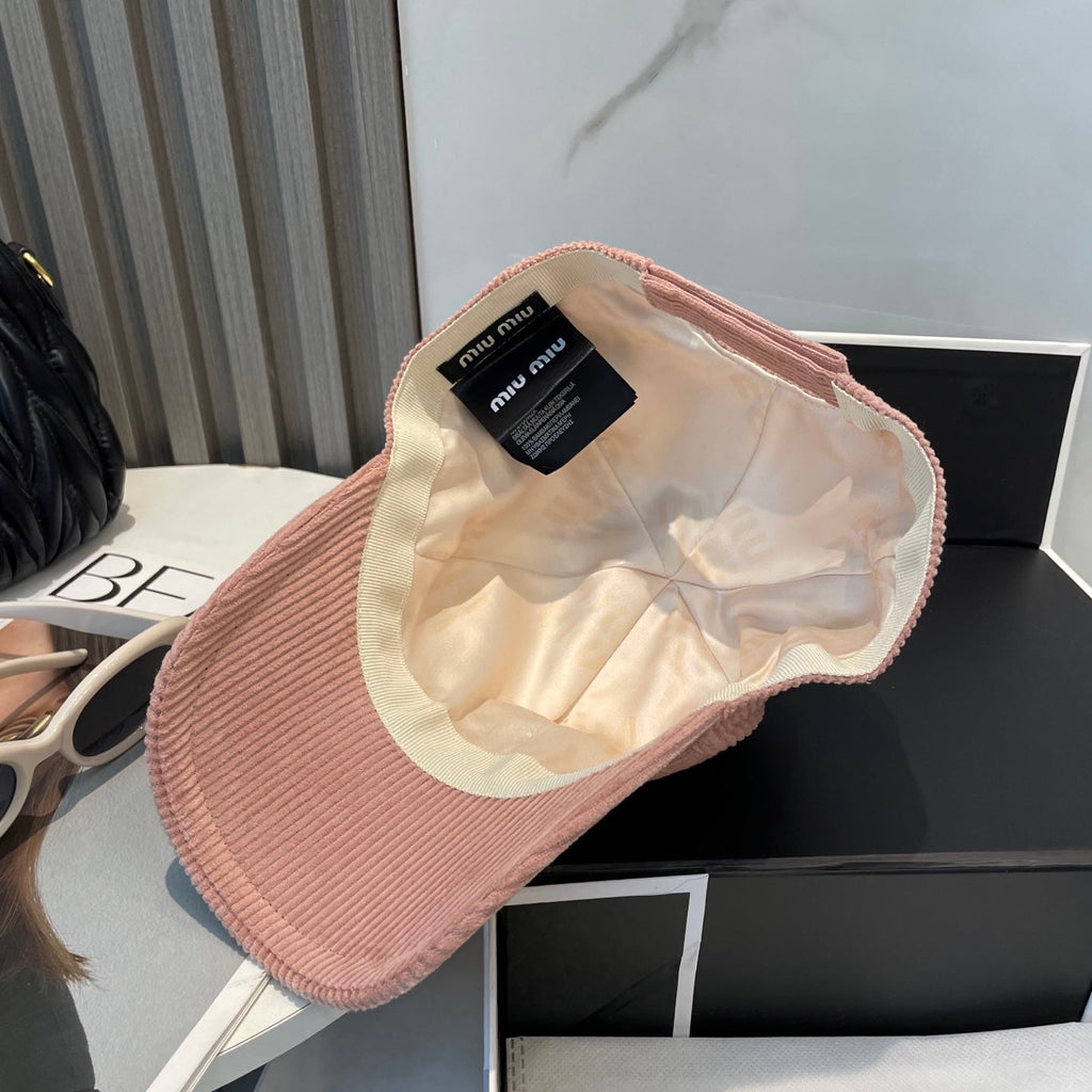 MIU MIU MM BASEBALL CAP IN PEACHY PINK VELVET