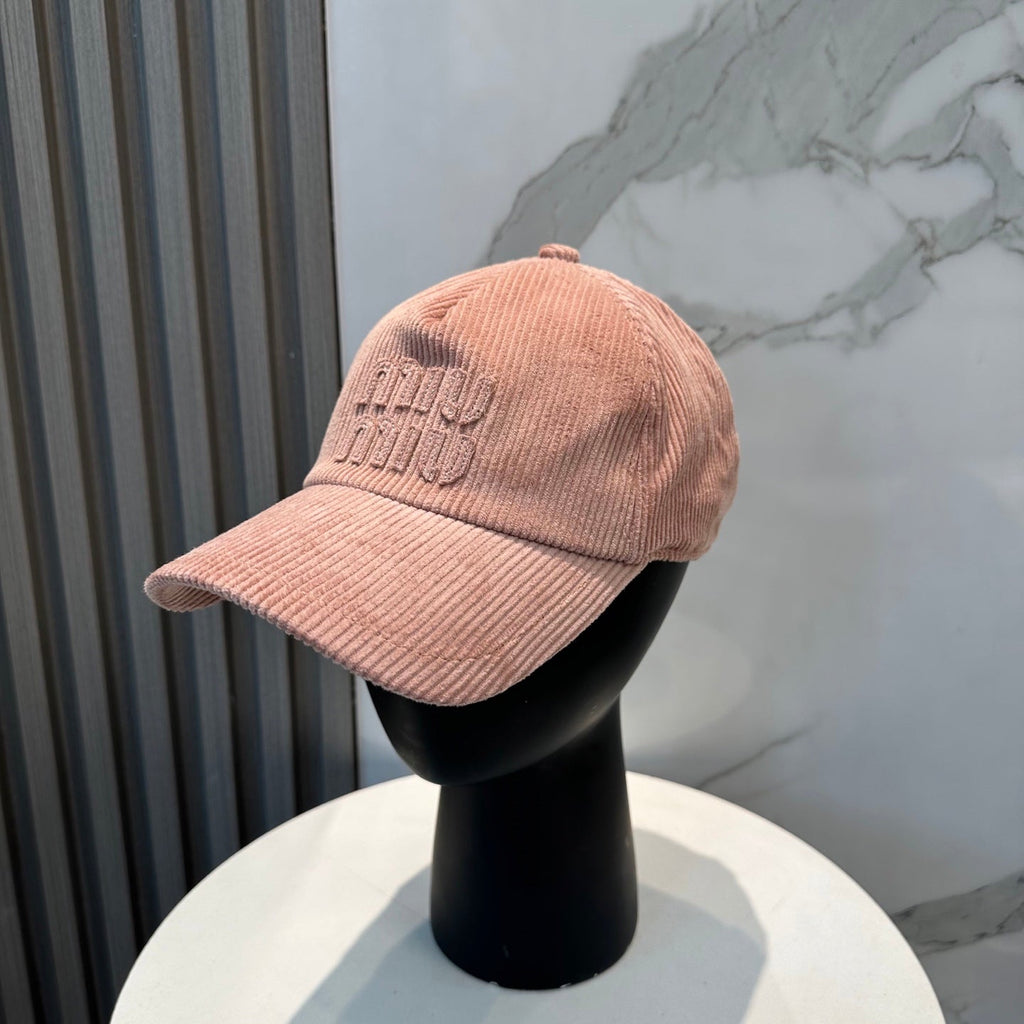 MIU MIU MM BASEBALL CAP IN PEACHY PINK VELVET