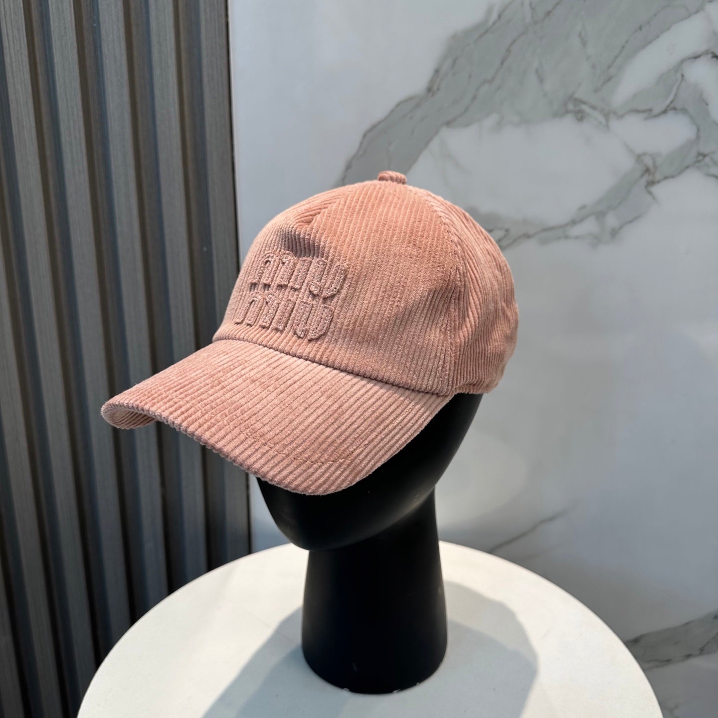 MIU MIU MM BASEBALL CAP IN PEACHY PINK VELVET
