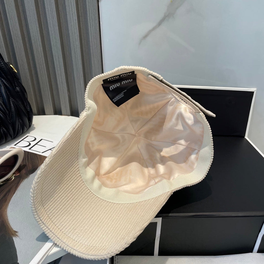 MIU MIU MM BASEBALL CAP IN CREAM WHITE VELVET