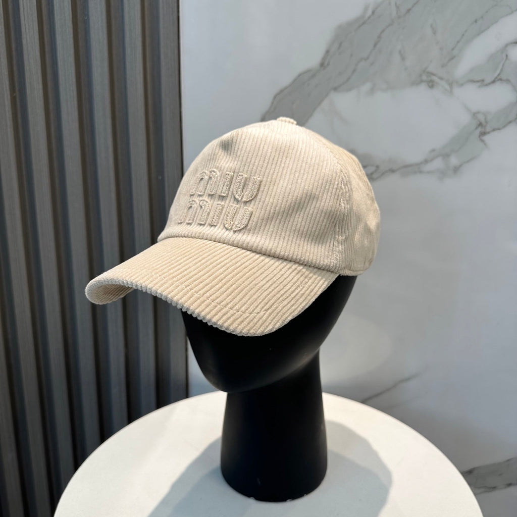 MIU MIU MM BASEBALL CAP IN CREAM WHITE VELVET