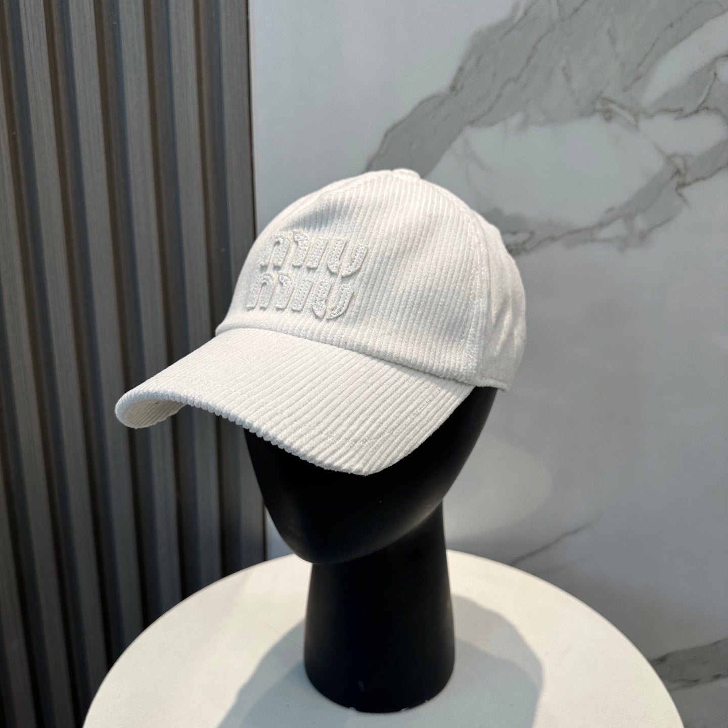 MIU MIU MM BASEBALL CAP IN WHITE VELVET
