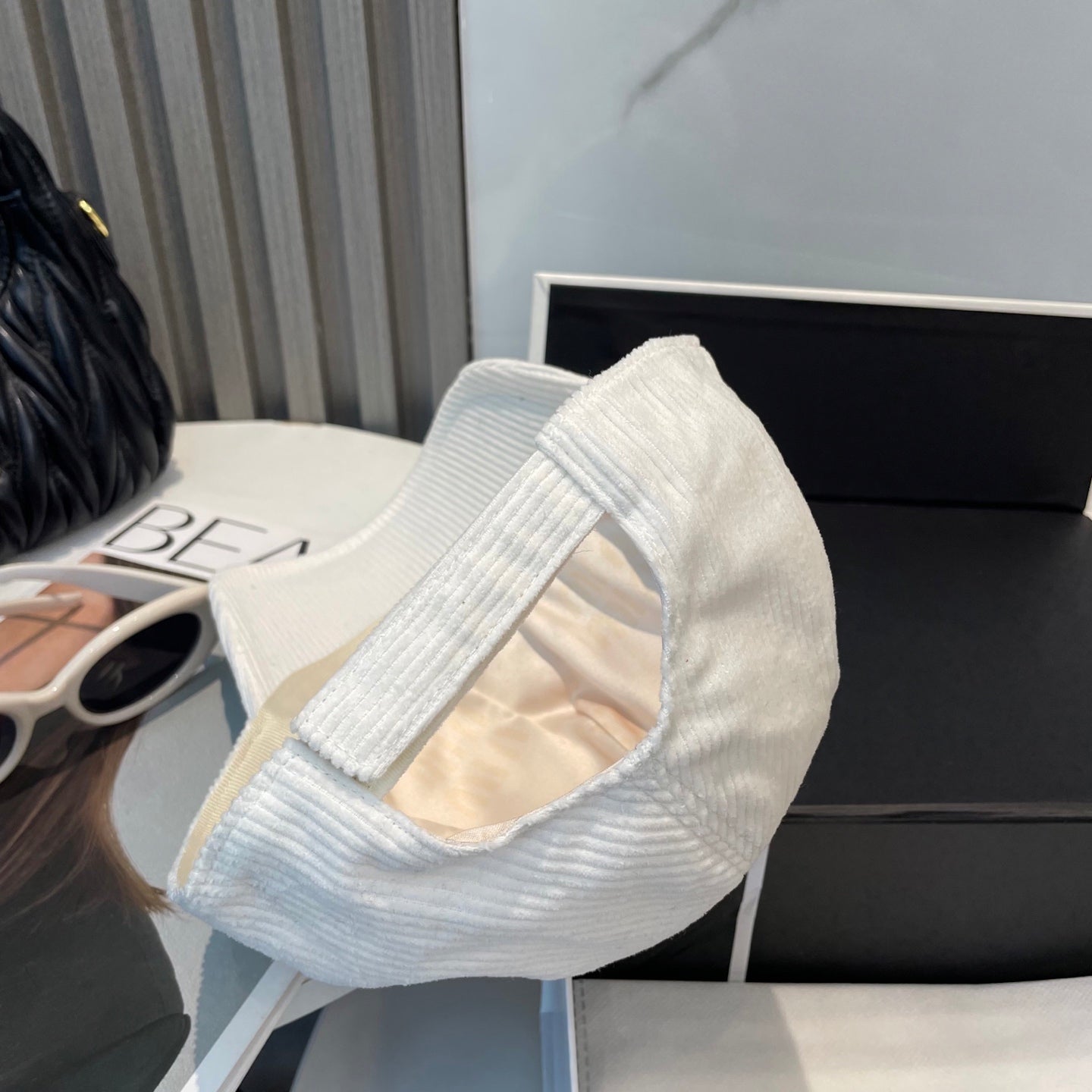 MIU MIU MM BASEBALL CAP IN WHITE VELVET