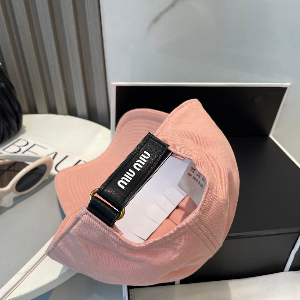 MIU MIU MM BASEBALL CAP IN PEACHY PINK FABRIC BRAND EMBROIDERY