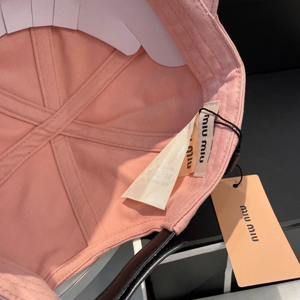 MIU MIU MM BASEBALL CAP IN PEACHY PINK FABRIC BRAND EMBROIDERY