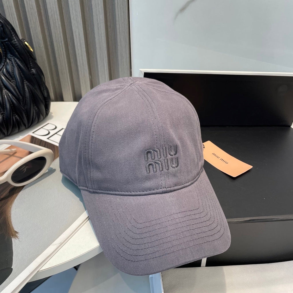 MIU MIU MM BASEBALL CAP IN GREY ORANGE FABRIC BRAND EMBROIDERY