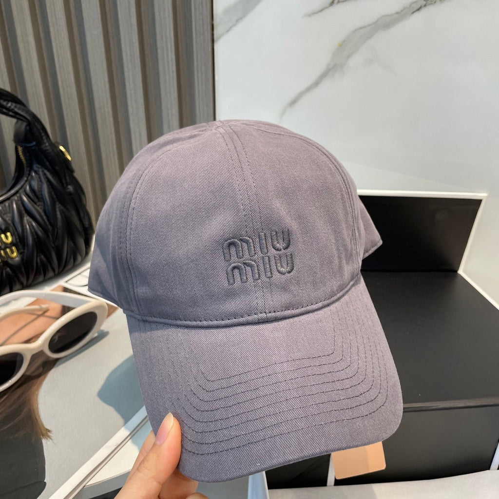 MIU MIU MM BASEBALL CAP IN GREY ORANGE FABRIC BRAND EMBROIDERY