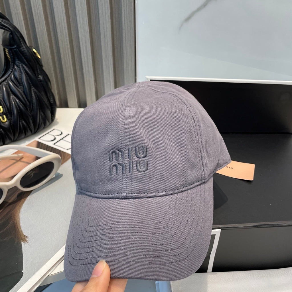 MIU MIU MM BASEBALL CAP IN GREY ORANGE FABRIC BRAND EMBROIDERY