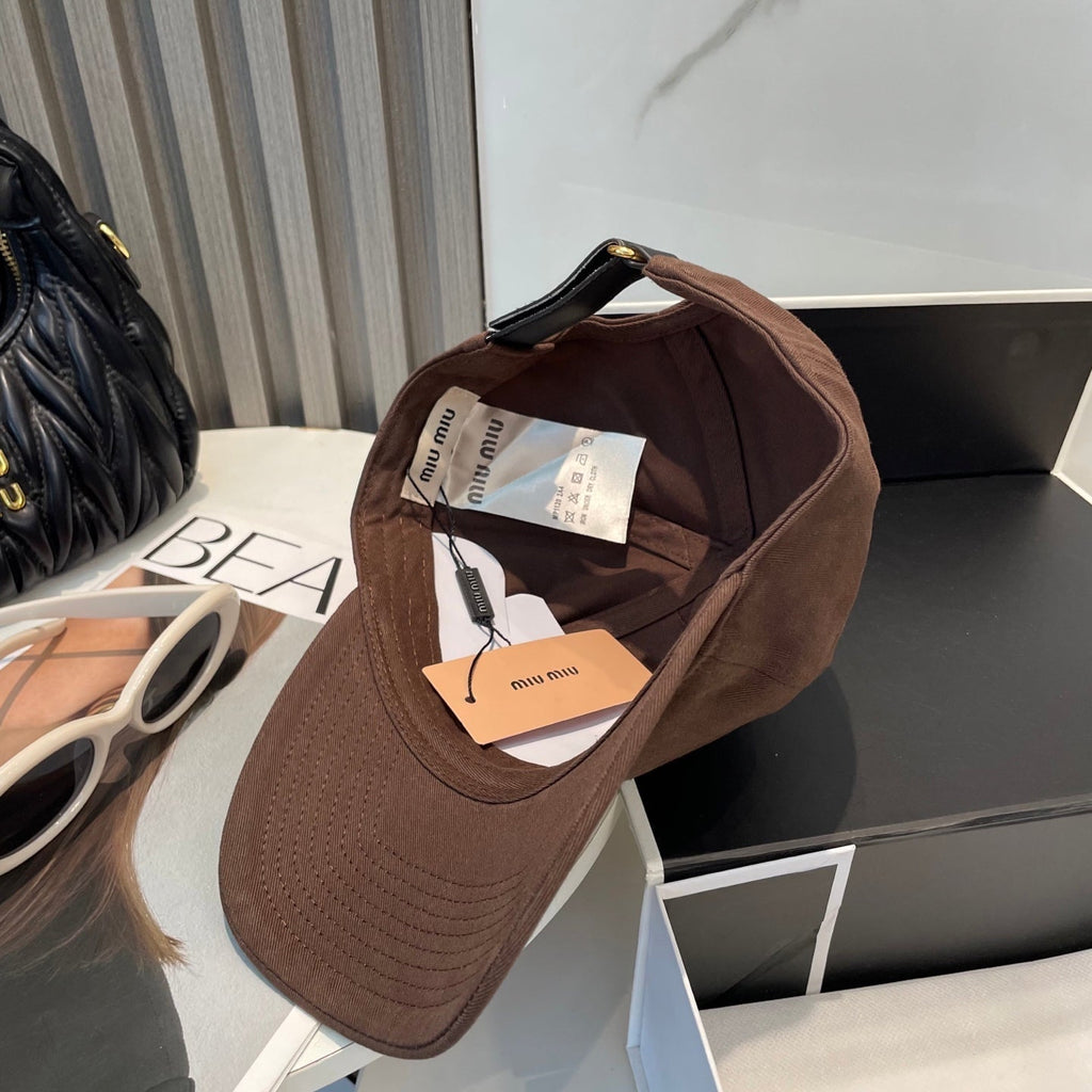 MIU MIU MM BASEBALL CAP IN BROWN ORANGE FABRIC BRAND EMBROIDERY