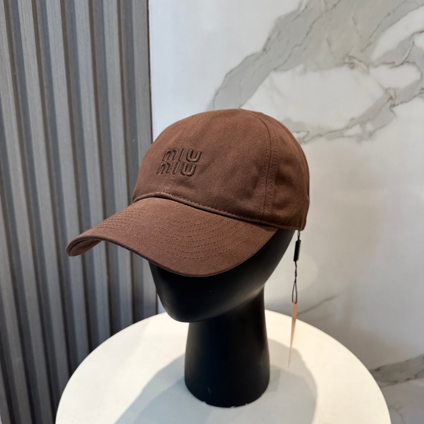 MIU MIU MM BASEBALL CAP IN BROWN ORANGE FABRIC BRAND EMBROIDERY
