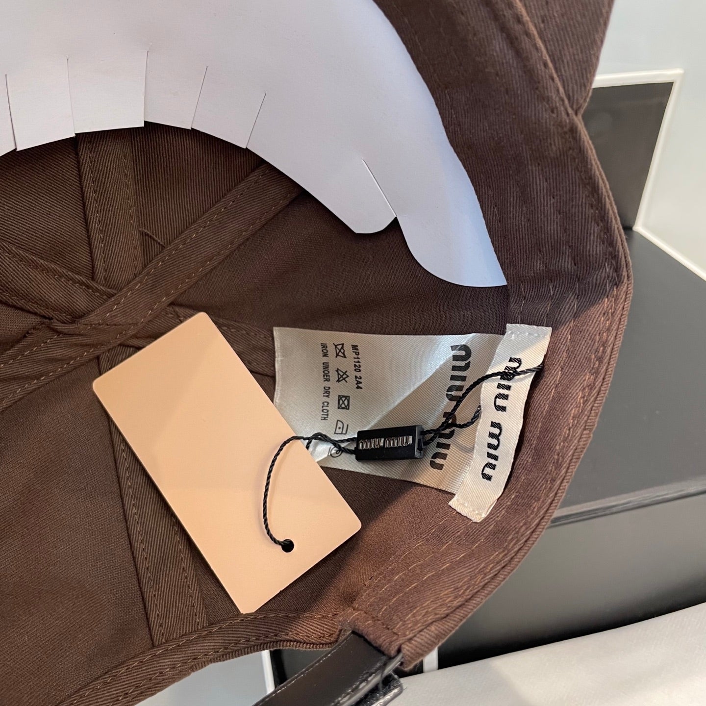 MIU MIU MM BASEBALL CAP IN BROWN ORANGE FABRIC BRAND EMBROIDERY