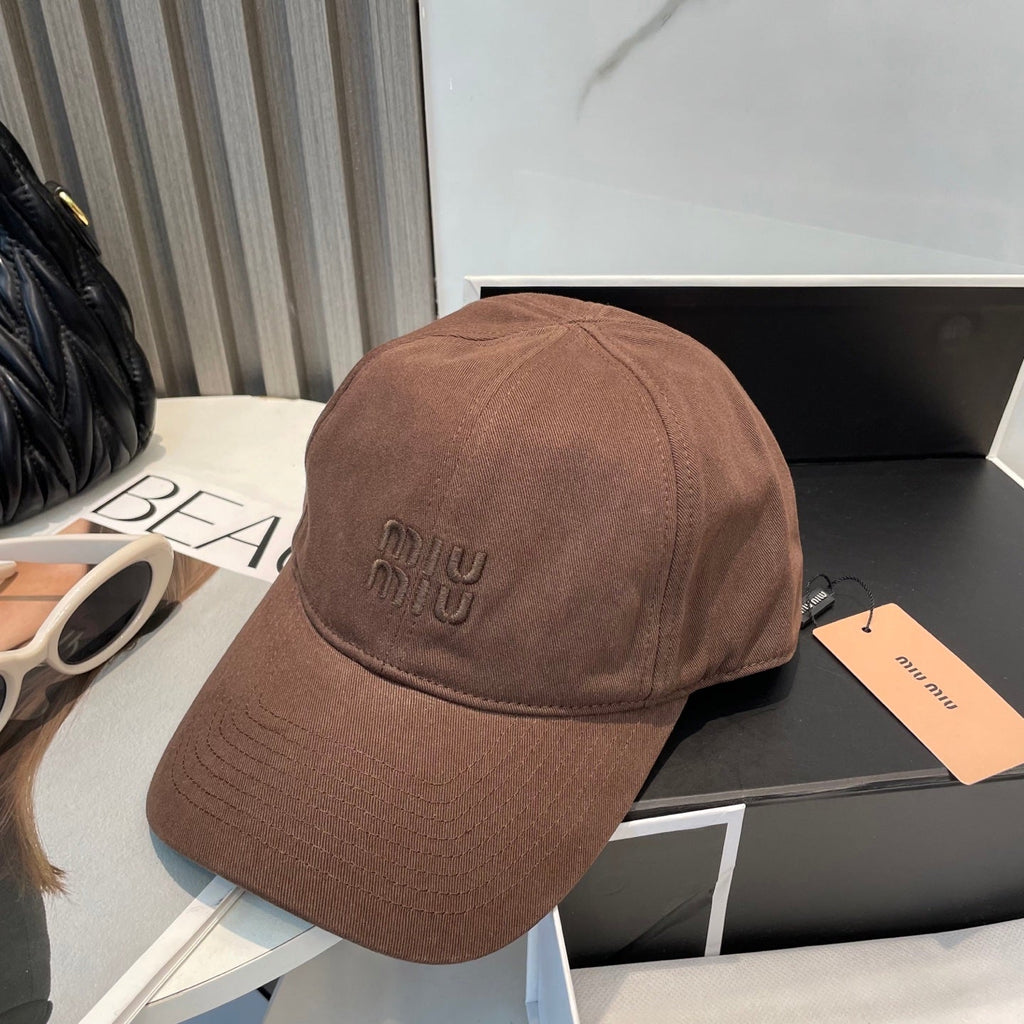 MIU MIU MM BASEBALL CAP IN BROWN ORANGE FABRIC BRAND EMBROIDERY
