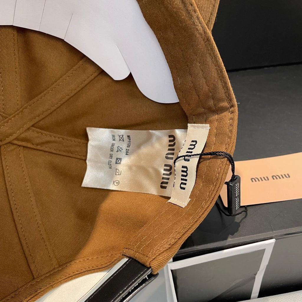 MIU MIU MM BASEBALL CAP IN BURNT ORANGE FABRIC BRAND EMBROIDERY