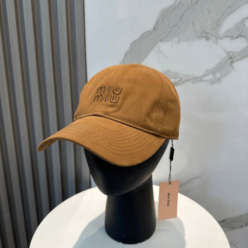 MIU MIU MM BASEBALL CAP IN BURNT ORANGE FABRIC BRAND EMBROIDERY