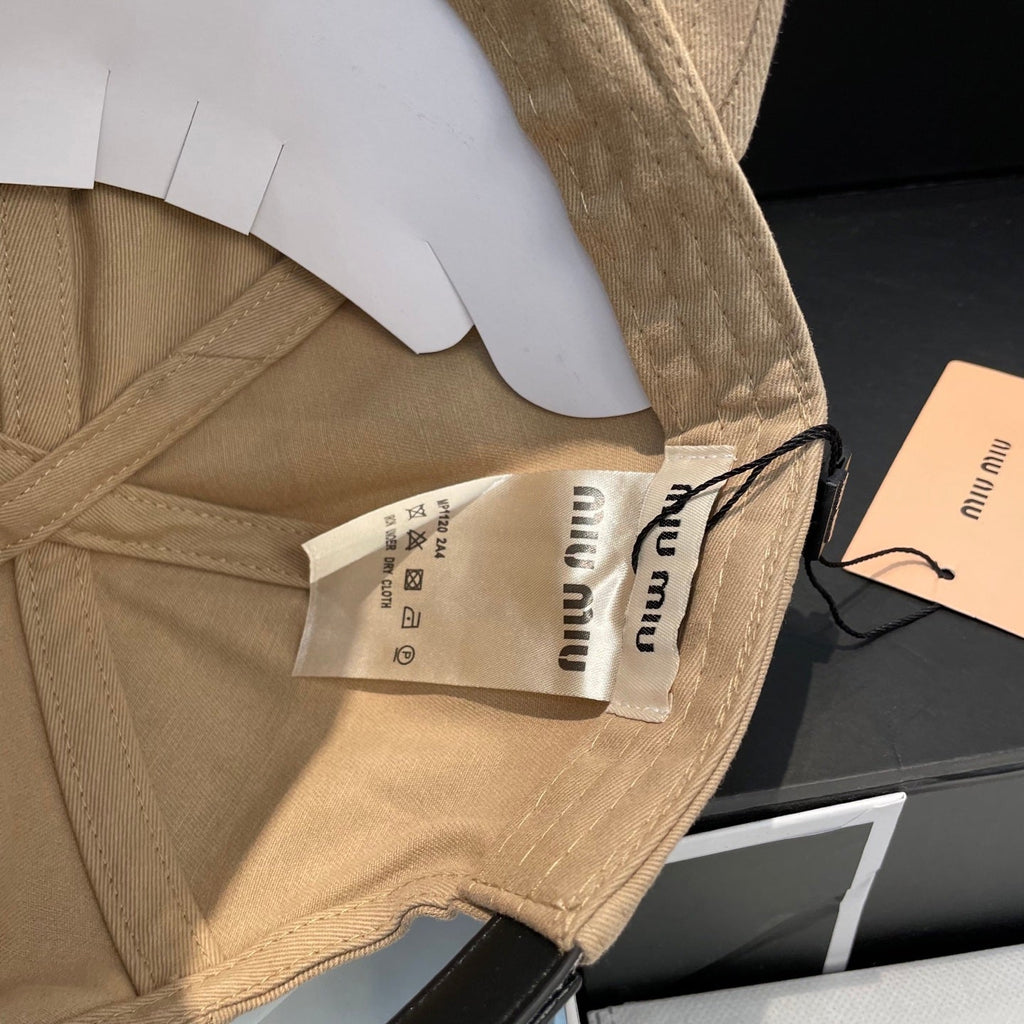 MIU MIU MM BASEBALL CAP IN BEIGE FABRIC BRAND EMBROIDERY