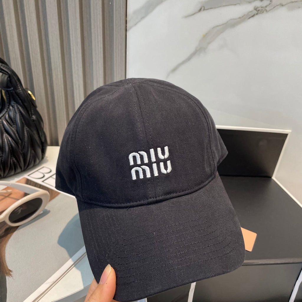 MIU MIU MM BASEBALL CAP IN BLACK FABRIC BRAND EMBROIDERY