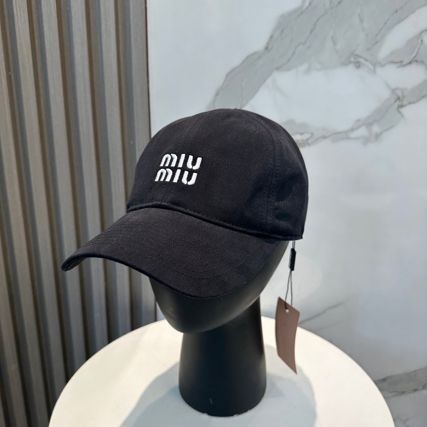 MIU MIU MM BASEBALL CAP IN BLACK FABRIC BRAND EMBROIDERY