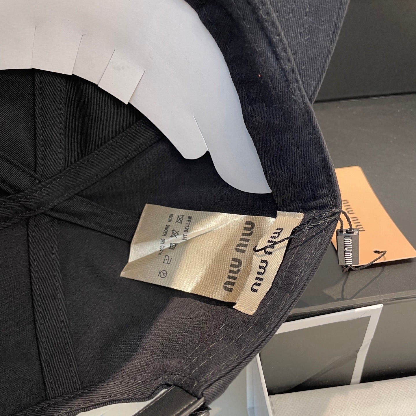 MIU MIU MM BASEBALL CAP IN BLACK FABRIC BRAND EMBROIDERY