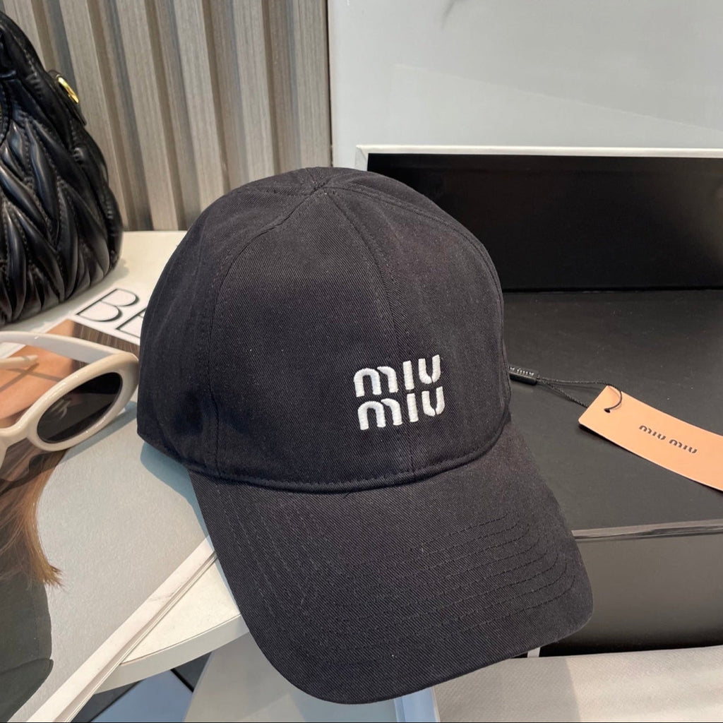MIU MIU MM BASEBALL CAP IN BLACK FABRIC BRAND EMBROIDERY