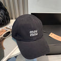 MIU MIU MM BASEBALL CAP IN BLACK FABRIC BRAND EMBROIDERY