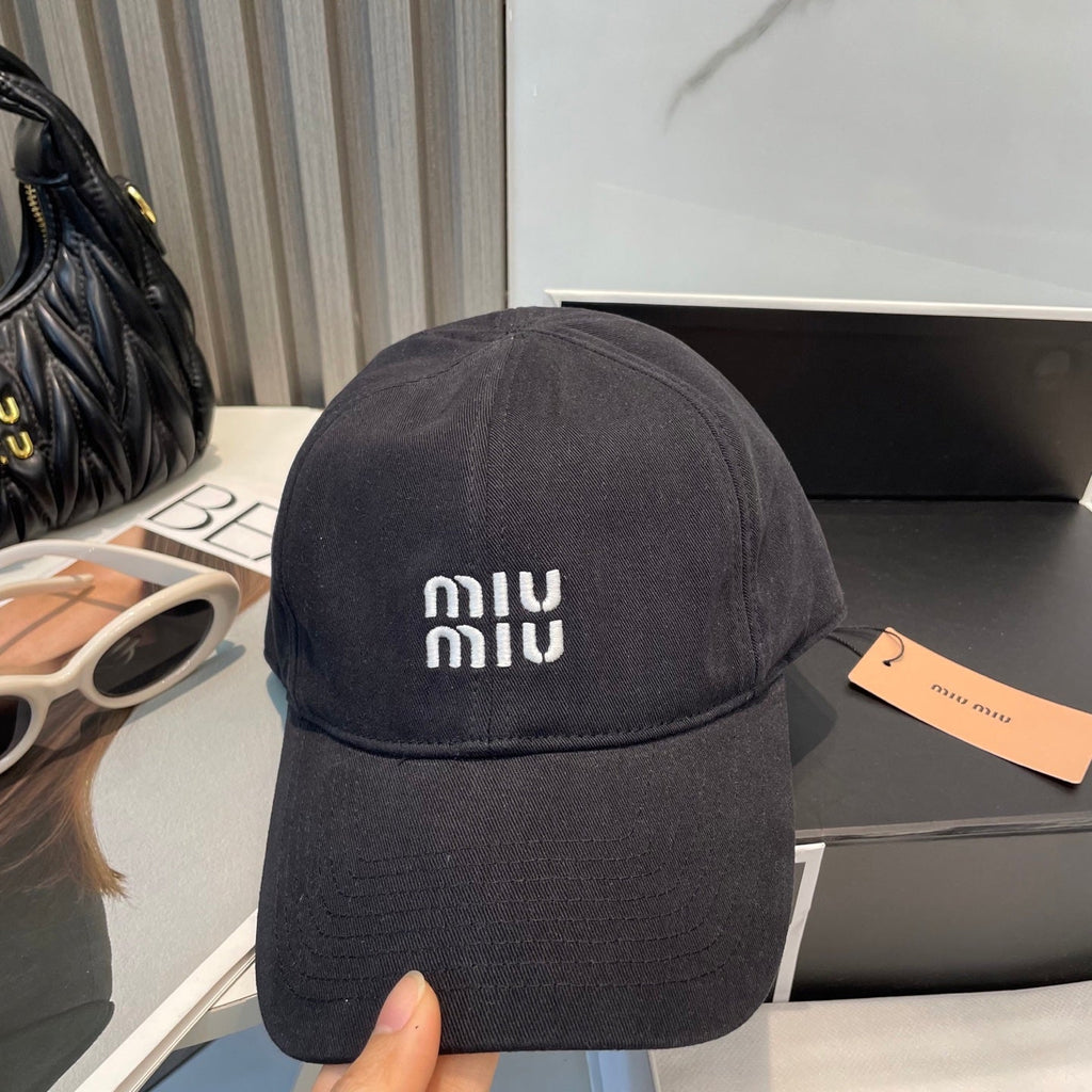 MIU MIU MM BASEBALL CAP IN BLACK FABRIC BRAND EMBROIDERY