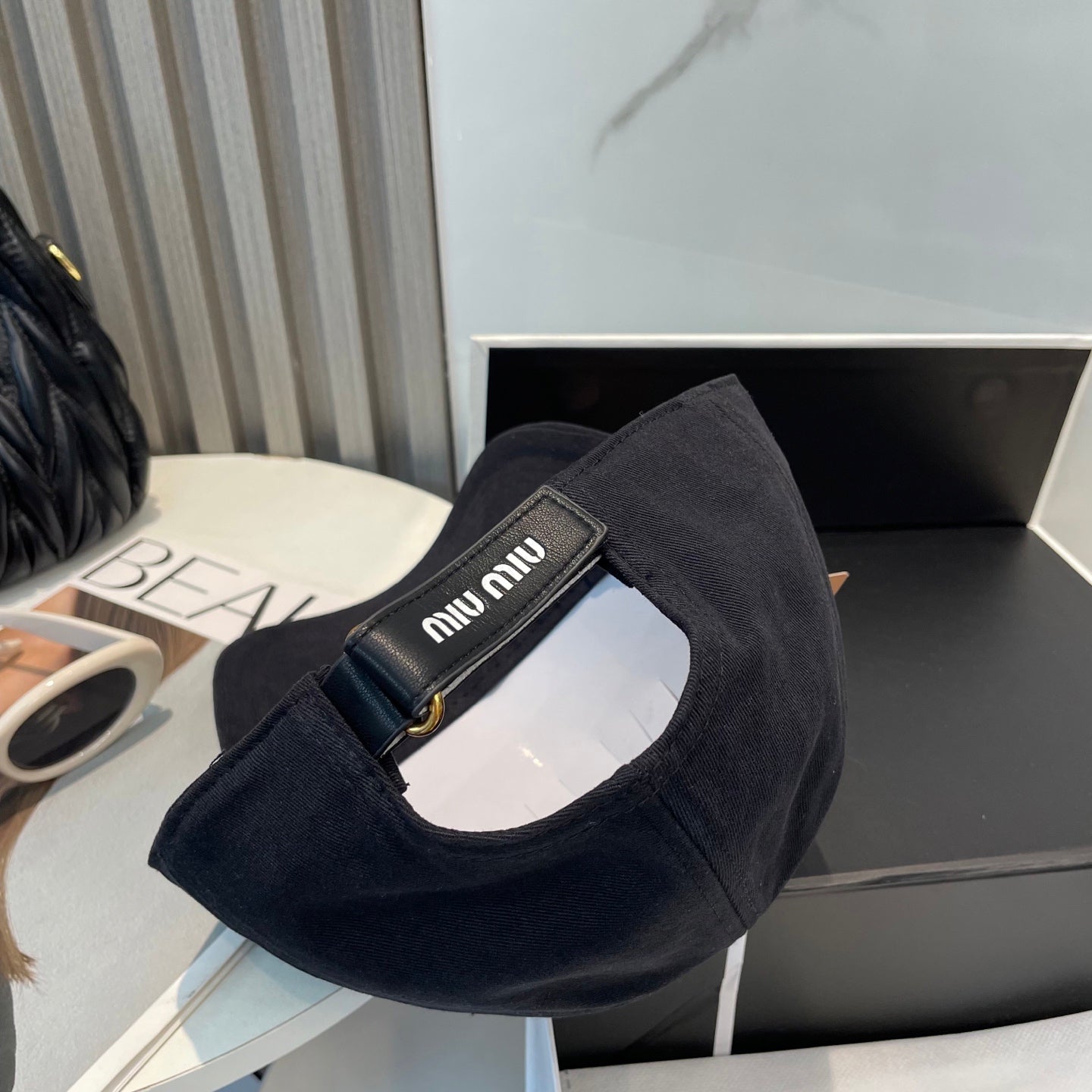 MIU MIU MM BASEBALL CAP IN BLACK FABRIC BRAND EMBROIDERY