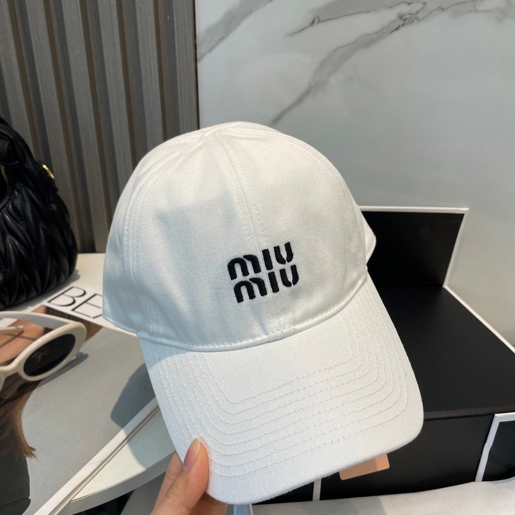MIU MIU MM BASEBALL CAP IN WHITE FABRIC BRAND EMBROIDERY