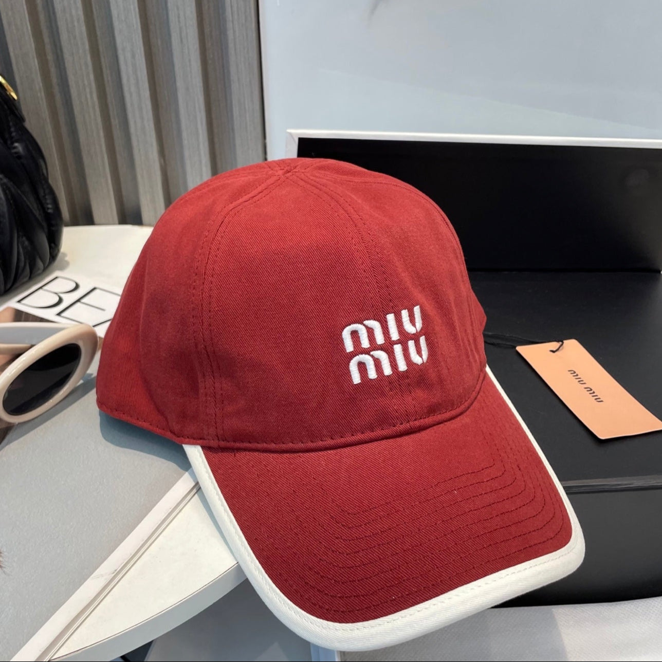 MIU MIU MM BASEBALL CAP IN RED FABRIC STYLE 9