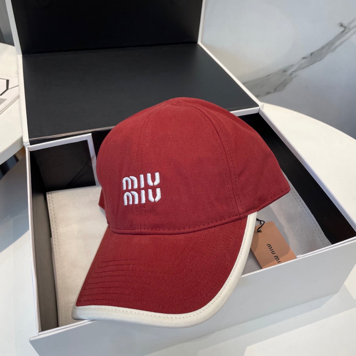 MIU MIU MM BASEBALL CAP IN RED FABRIC STYLE 9