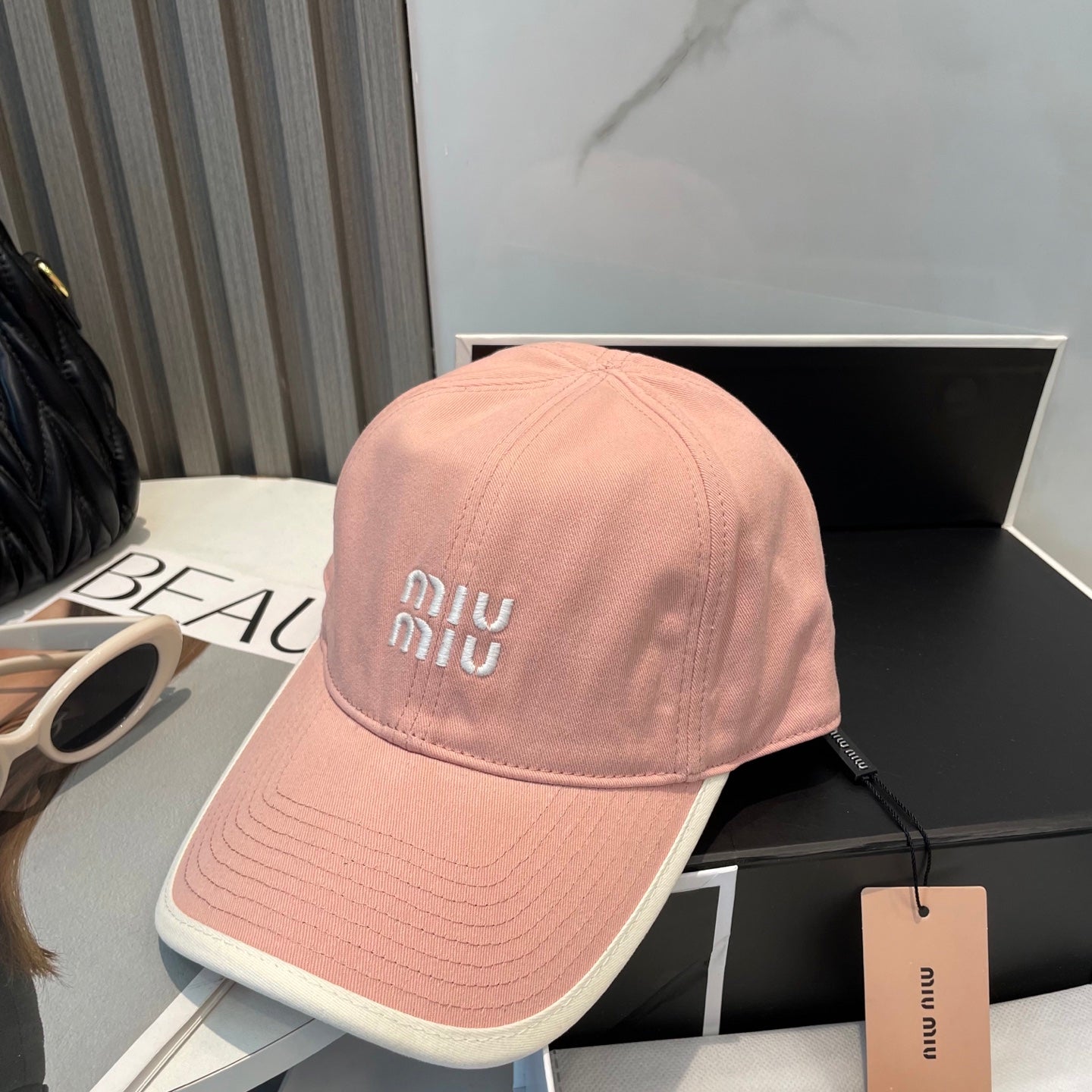 MIU MIU MM BASEBALL CAP IN PEACHY PINK FABRIC STYLE 8