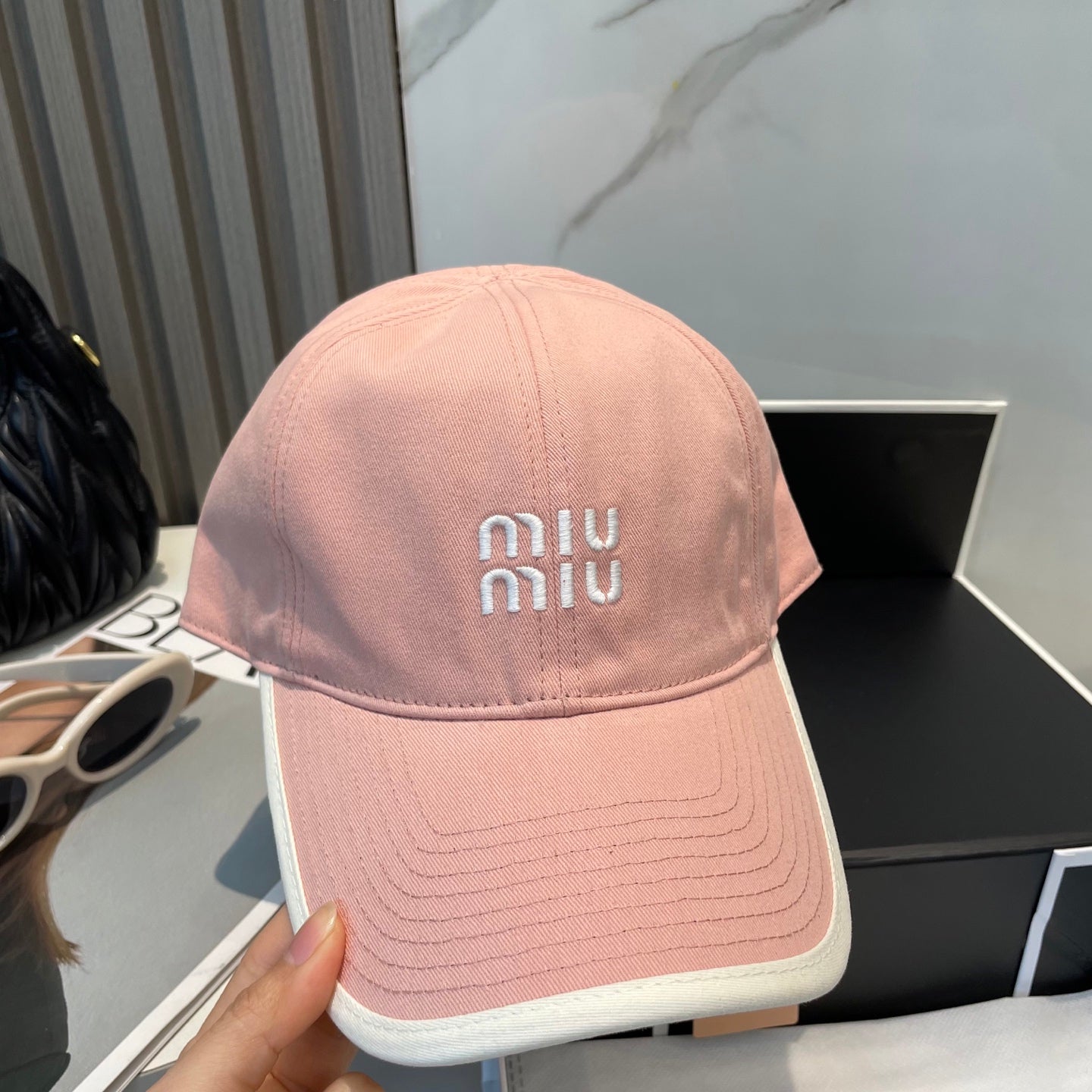 MIU MIU MM BASEBALL CAP IN PEACHY PINK FABRIC STYLE 8